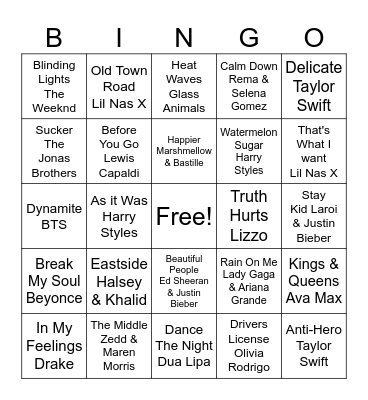 Music Bingo :) Bingo Card