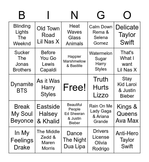 Music Bingo :) Bingo Card