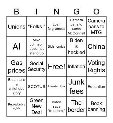 2024 State of the Union Bingo Card