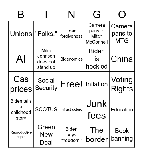 2024 State of the Union Bingo Card