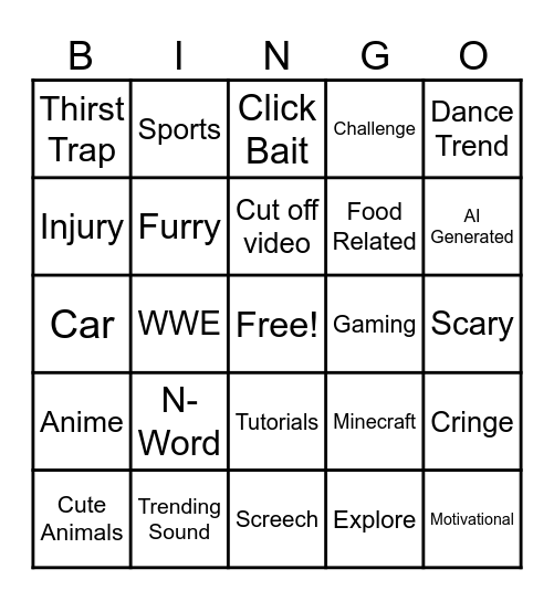 TikTok Bingo Card