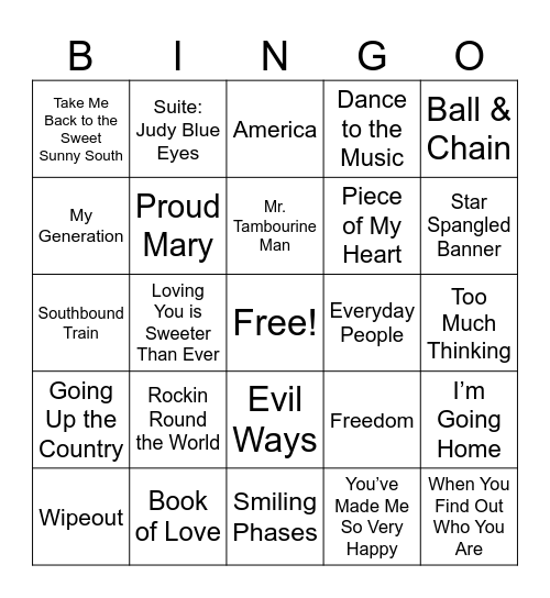 WOODSTOCK Bingo Card