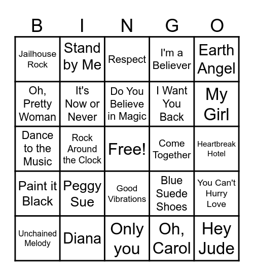 Music Bingo Card