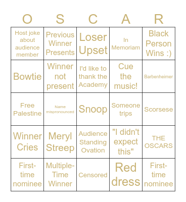 ACADEMY AWARDS 2024 Bingo Card