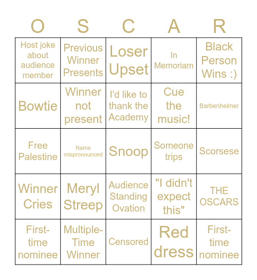 ACADEMY AWARDS 2024 Bingo Card