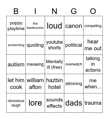 yknow who Bingo Card