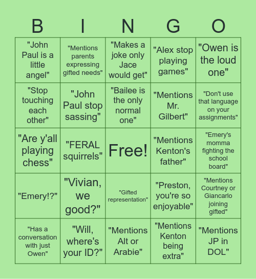 Beyer Bingo Card