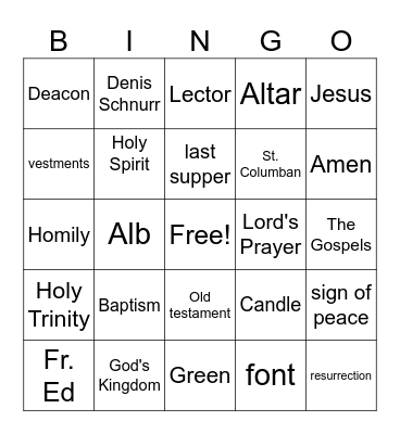 1st Communion Bingo Card