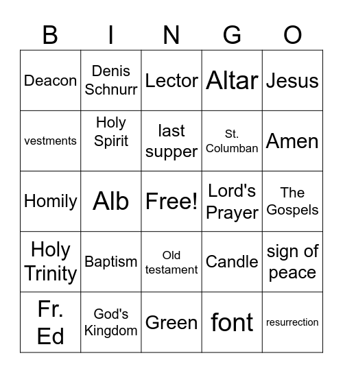 1st Communion Bingo Card