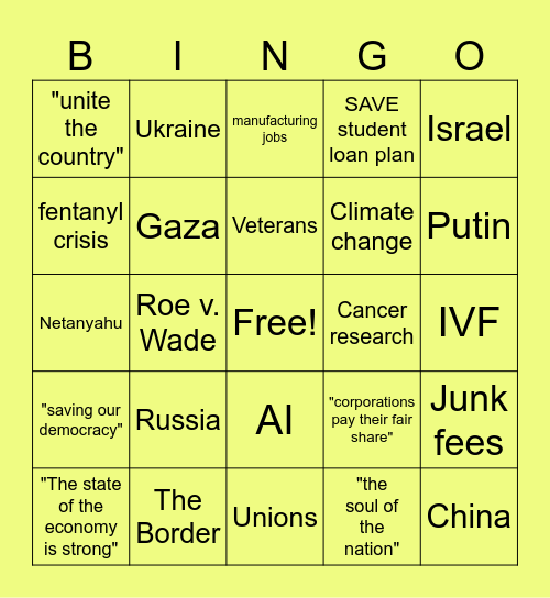 SOTU 2024 Bingo - Wear We Are Bingo Card