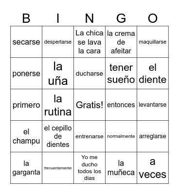 Reflexive verbs - Español 2 Bingo Card