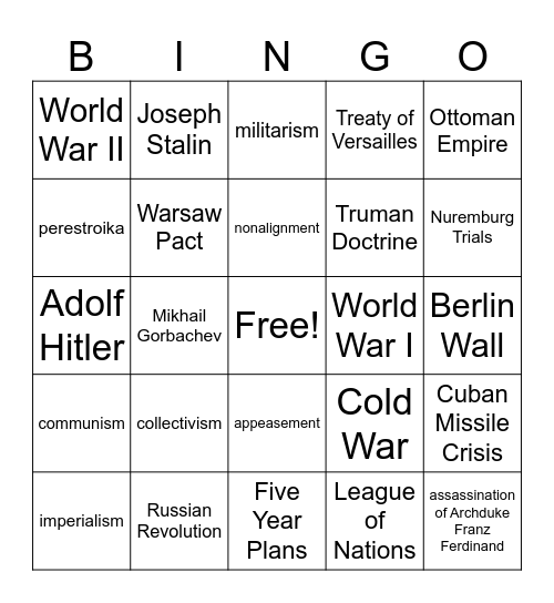 Untitled bingo card