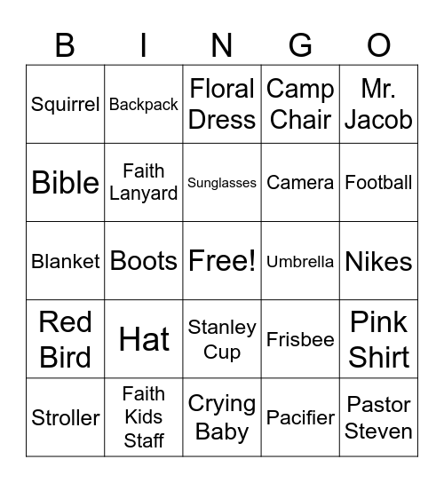 Sunday at the Park Bingo Card