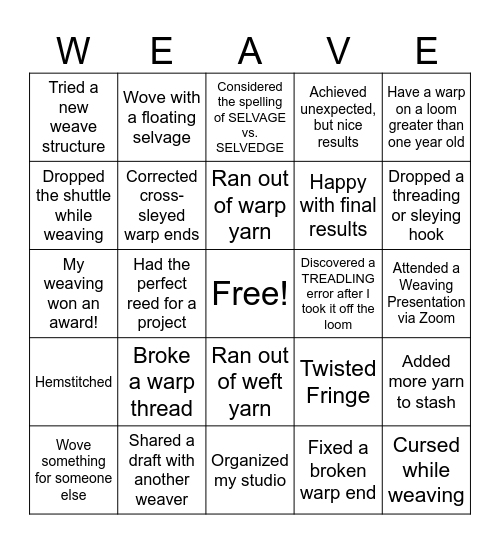 FSWG Bingo — Weaving Bingo Card