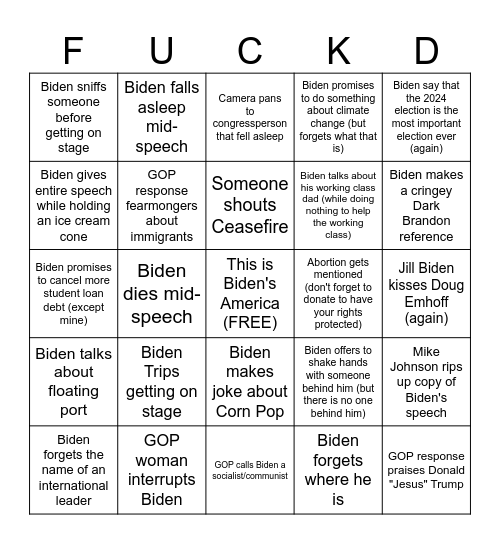 State of the Union Bingo Card