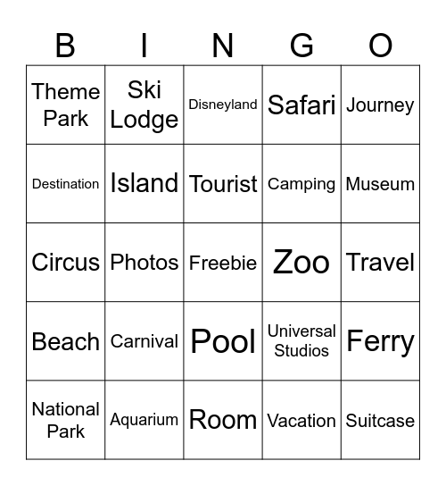 Vacation Bingo Card