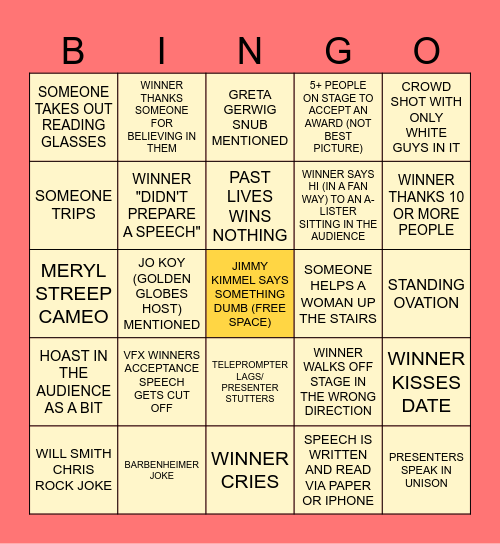 2024 OSCARS BINGO Card