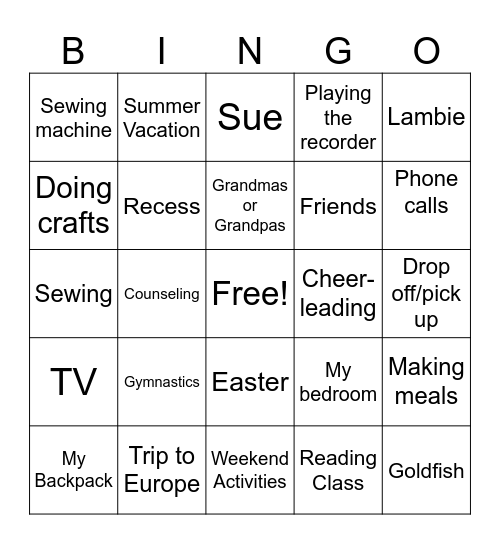 Using My Voice Bingo Card