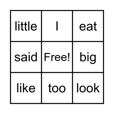sight words Bingo Card