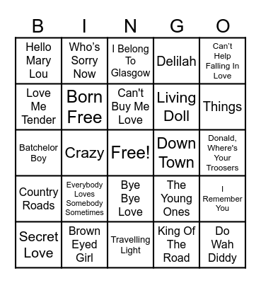 Musical Bingo Card