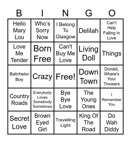 Musical Bingo Card