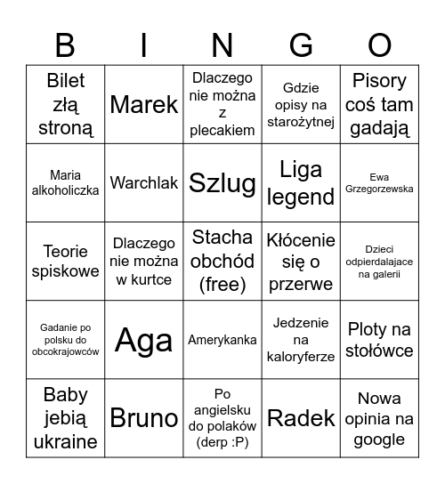 Bingo muzealne Bingo Card