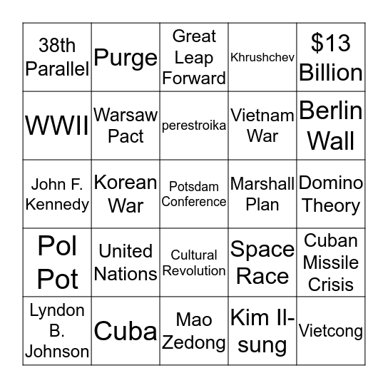 The Cold War Bingo Card