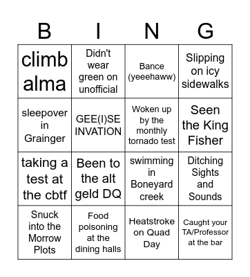 The Ultimate UIUC Experience Bingo Card