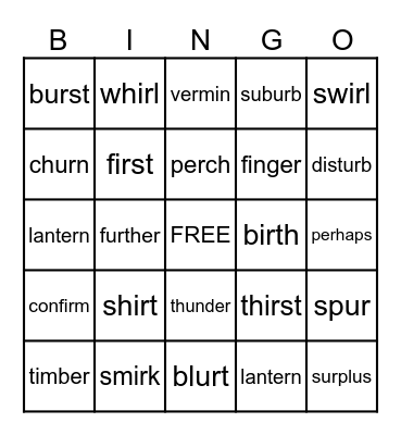 Sounds of /ER/ Bingo Card