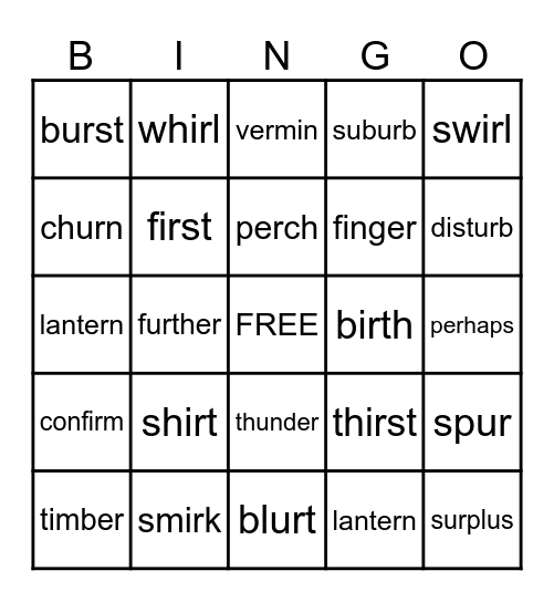 Sounds of /ER/ Bingo Card