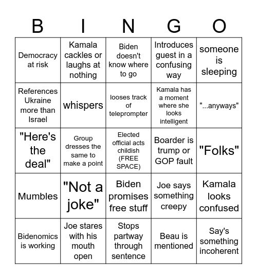 2024 SOTU Silly Bingo Card