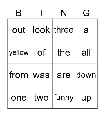 Tricky Word Bingo Card