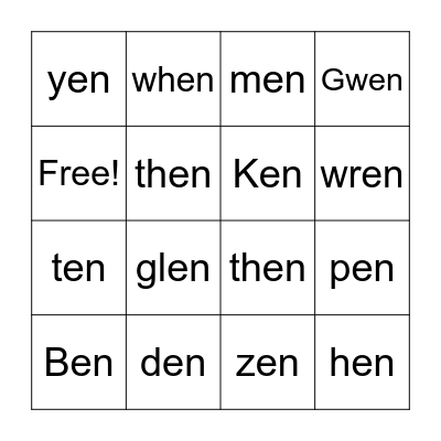 -en family matching Bingo Card