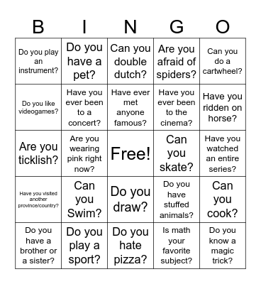 Ice-breaker bingo Card