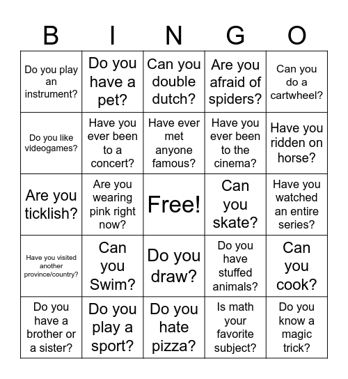 Ice-breaker bingo Card