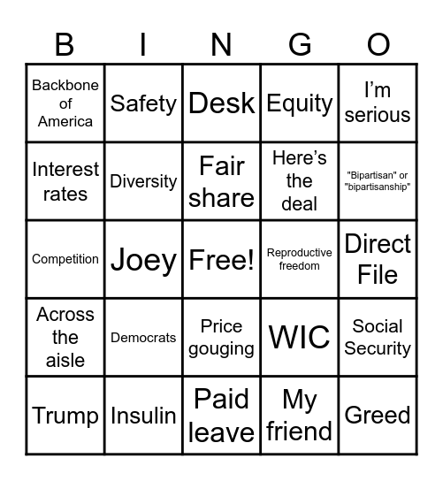State of the Union Bingo Card