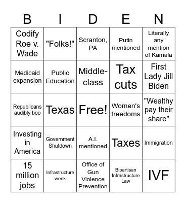 2024 State of the Union Bingo Card