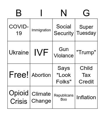 State of the Union Bingo Card