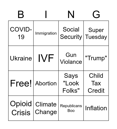 State of the Union Bingo Card