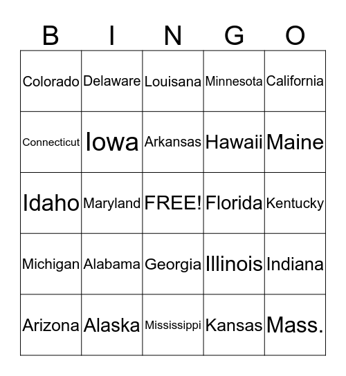 STATE BINGO Card