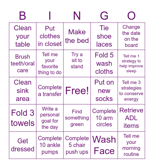 Occupational Therapy Bingo Card