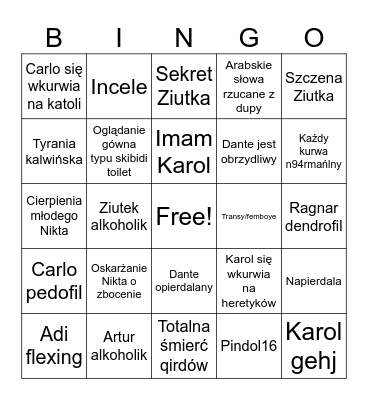ST vc Bingo Card