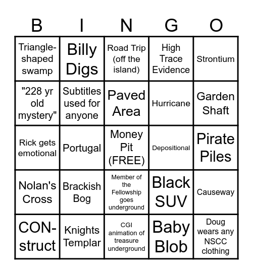 Curse of Oak Island Bingo Card