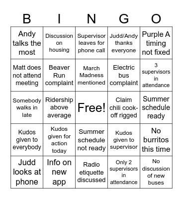 Meeting Bingo Card
