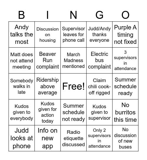 Meeting Bingo Card