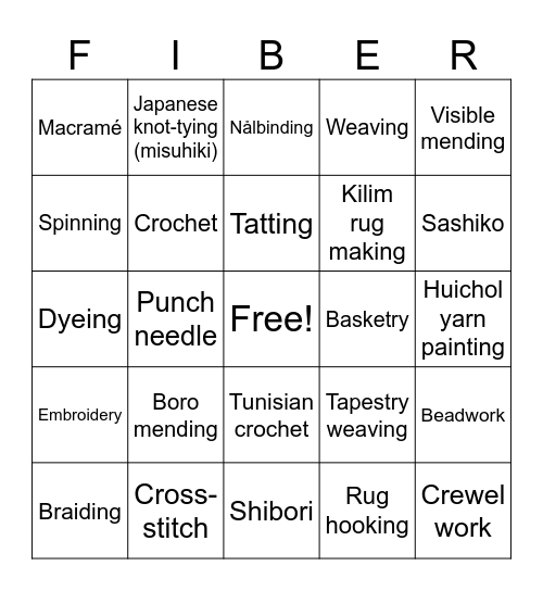 FSW Bingo — Fiber Arts Bingo Card