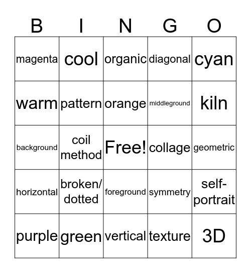 2nd Grade Art Review Bingo Card