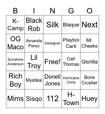 HipHopOneHitWonders Bingo Card