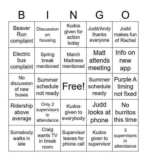 Meeting Bingo Card