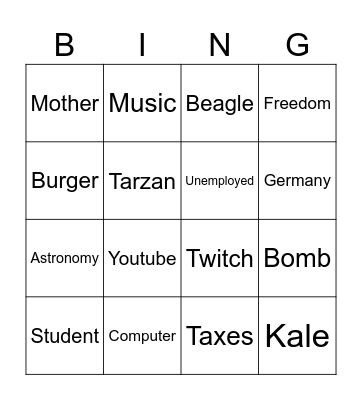 Infintecraft bingo Card